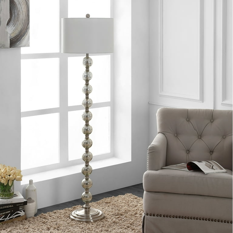Floor Lamp Beaded Stem Polished Nickel Stacked Glass Glam