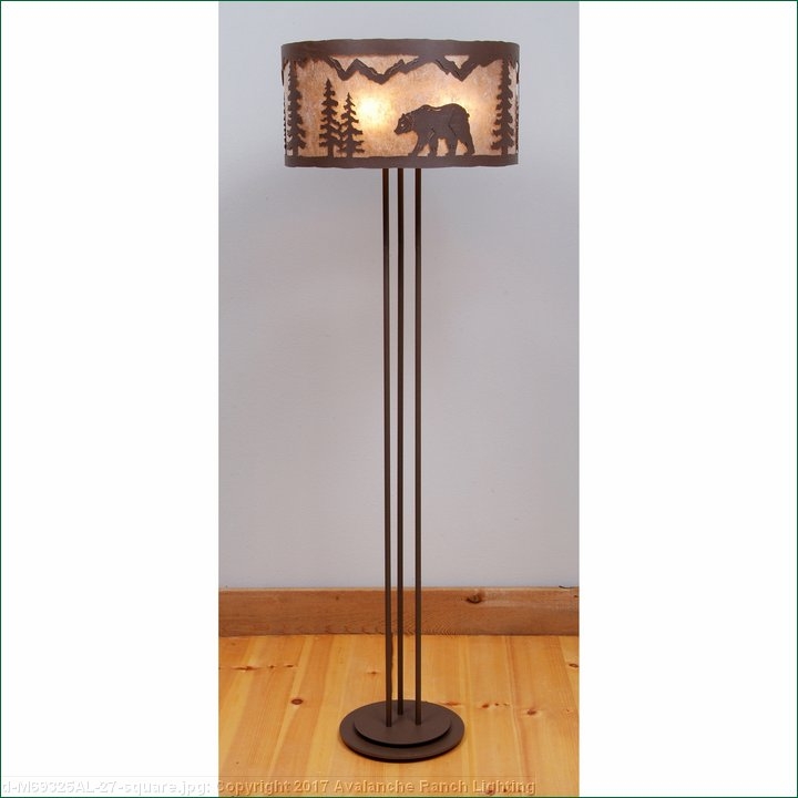 Floor Lamp Bear Silhouette Panel Square Tapered Shade Lodge Decor