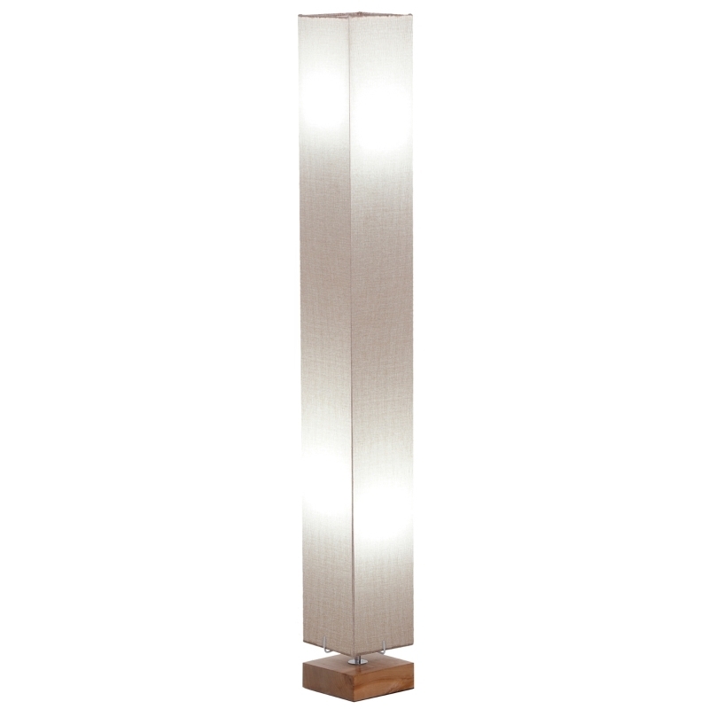 Floor Lamp Beige Linen Rectangular Shade Slim Black Base Minimalist