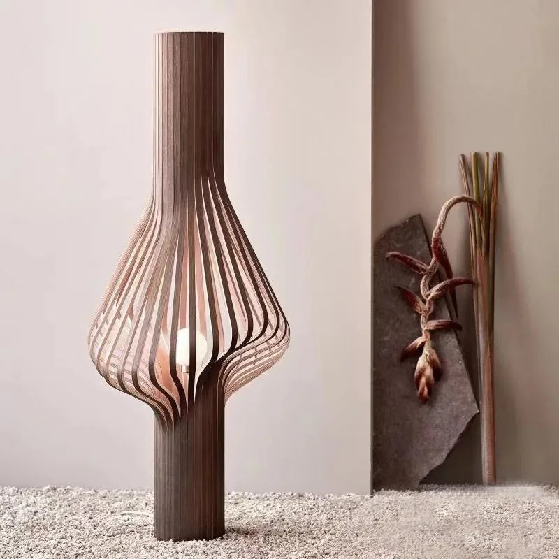 Floor Lamp Bentwood Slat Shade Black Tripod Scandinavian Style