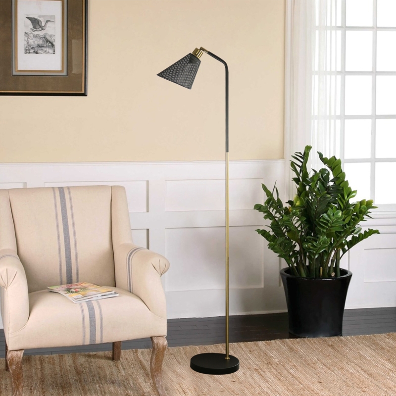 Floor Lamp Black And Gold Task Lighting Cylindrical Shade Adjustable