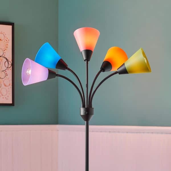 Floor Lamp Black Finish Five Light Multi Color Acrylic Conical