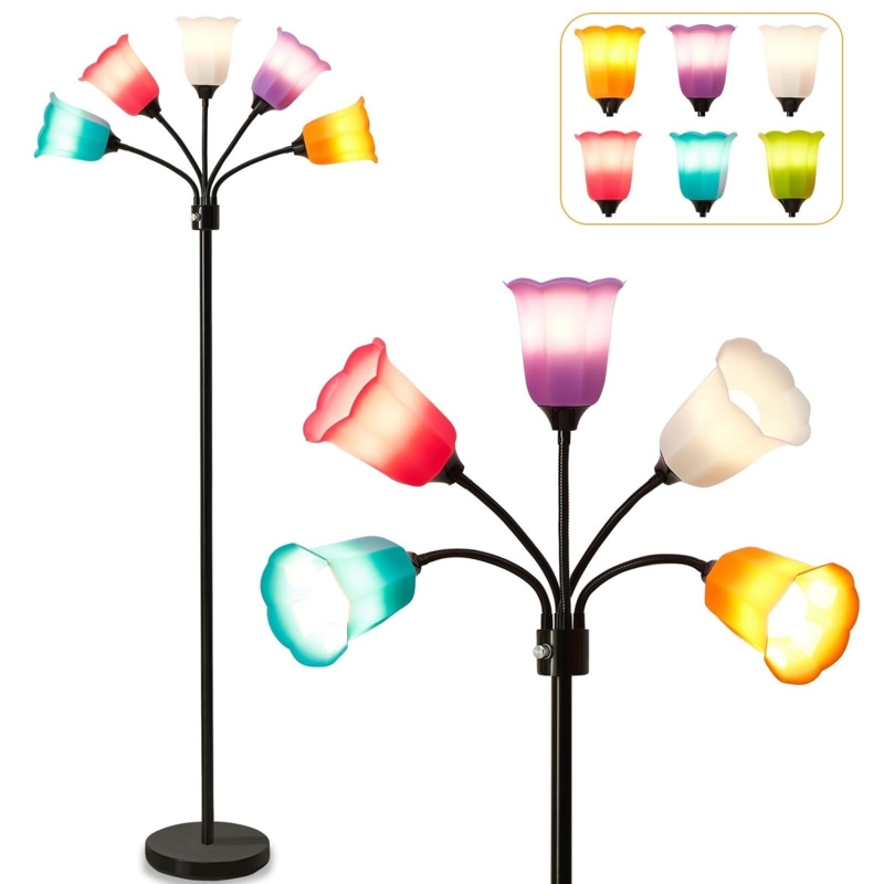 Floor Lamp Black Multi Light Vibrant Colorful Shades Adjustable Gooseneck