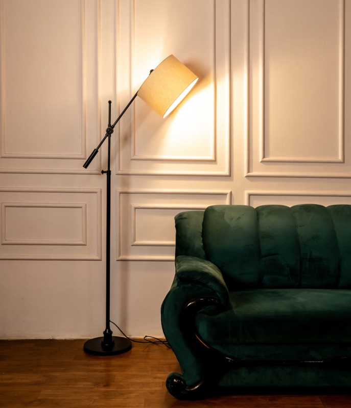 Floor Lamp Black Pharmacy Adjustable Boom Arm Polished Dome Shade