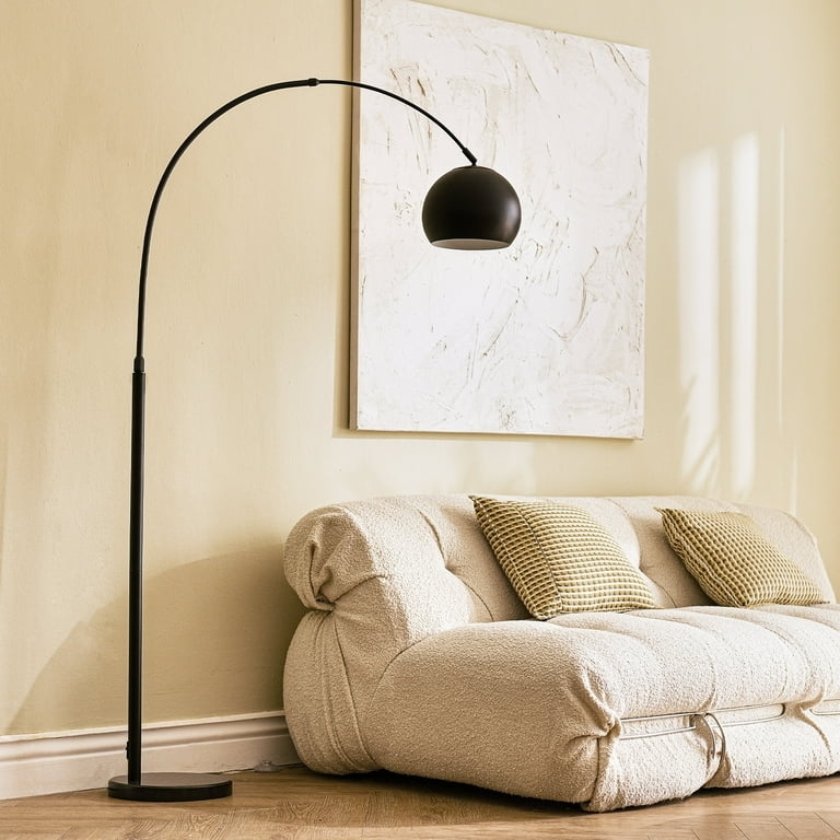 Floor Lamp Black Rotatable Drum Shade Arched Neck Living Room
