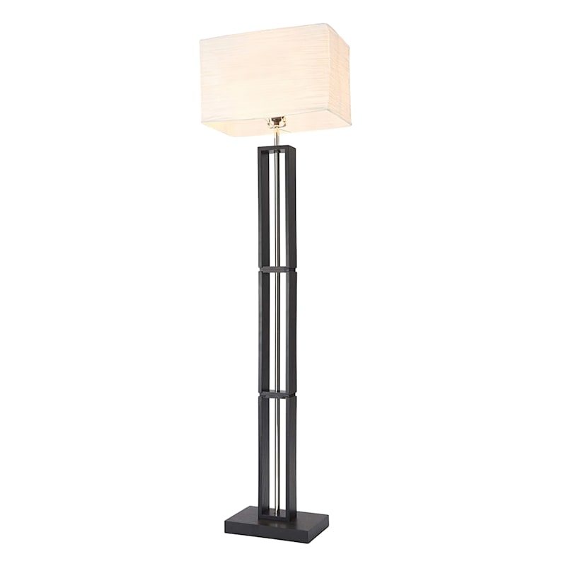 Floor Lamp Black Stacked Rectangles Paper Shade Architectural Geometric