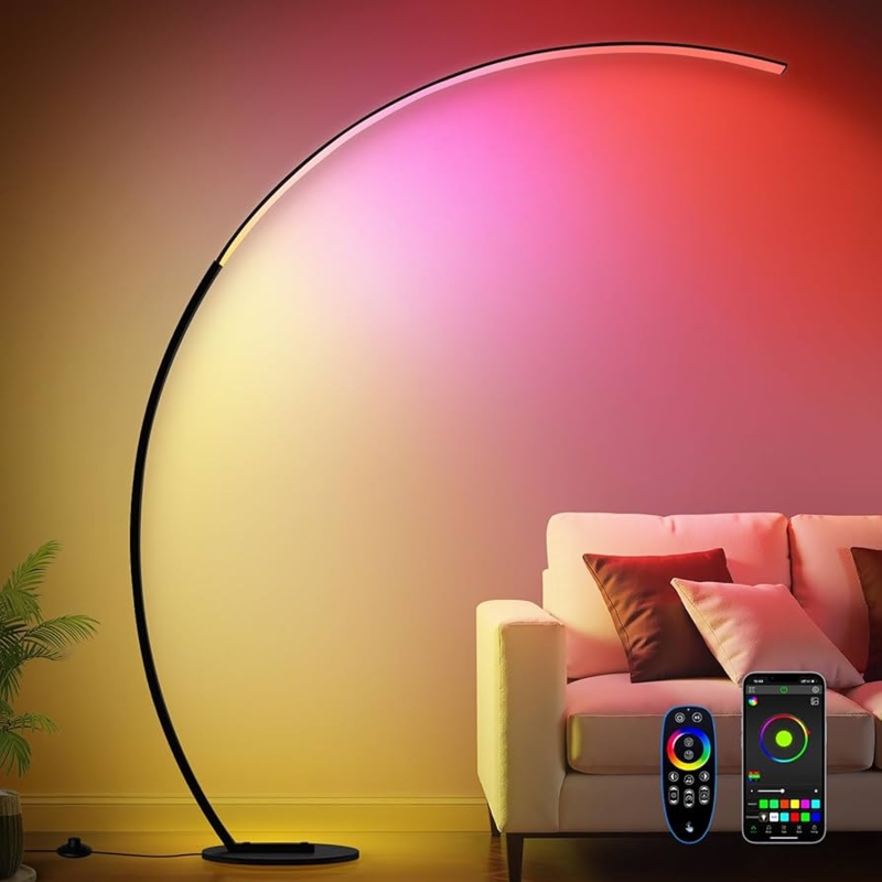 Floor Lamp Black Ultra-Slim Arc Integrated LED Overhanging