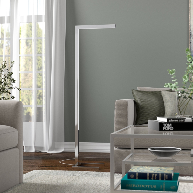 Floor Lamp Blackened Bronze Arched Arm Integrated LED Disk Shade