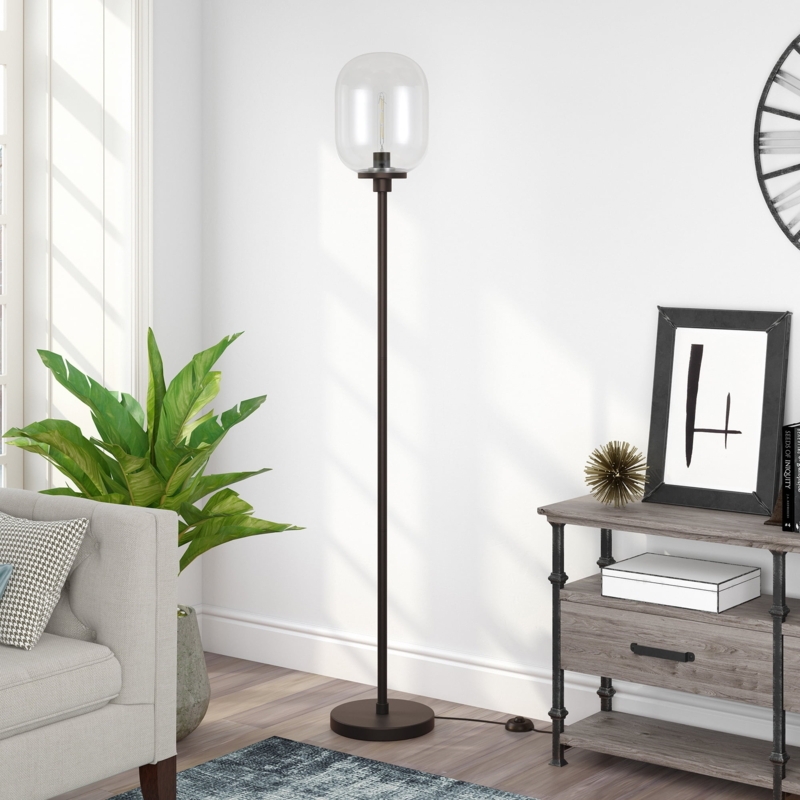 Floor Lamp Blackened Bronze Finish Clear Glass Shade
