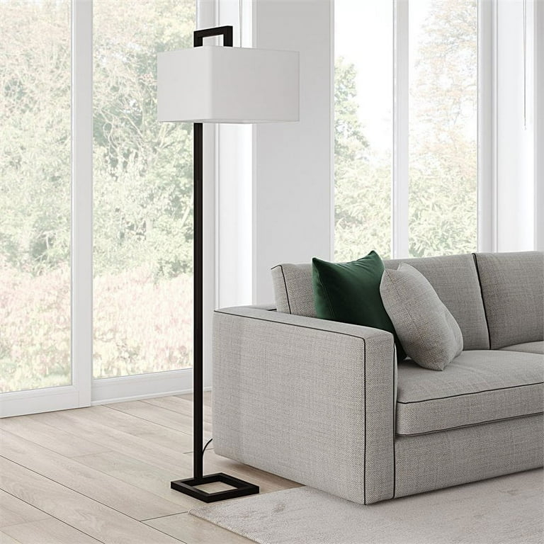 Floor Lamp Blackened Bronze Pull Chain Switch Square Fabric Shade