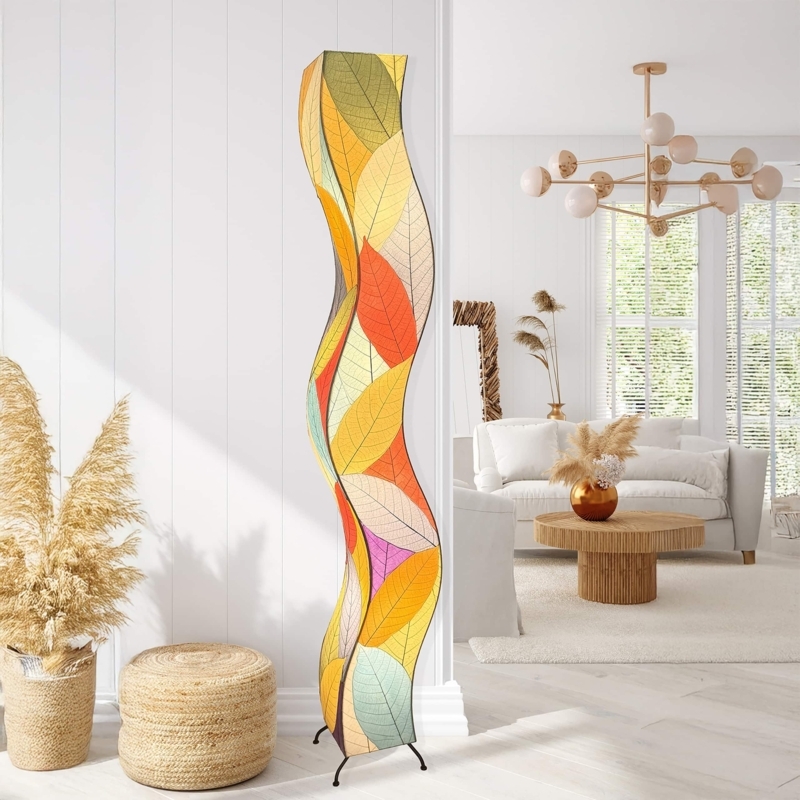 Floor Lamp Bohemian Wavy Tower Multi Color Cocoa Leaf Panels