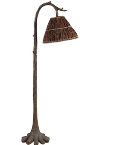 Floor Lamp Branch Base Leaf Pattern Rectangular Shade Cabin Style