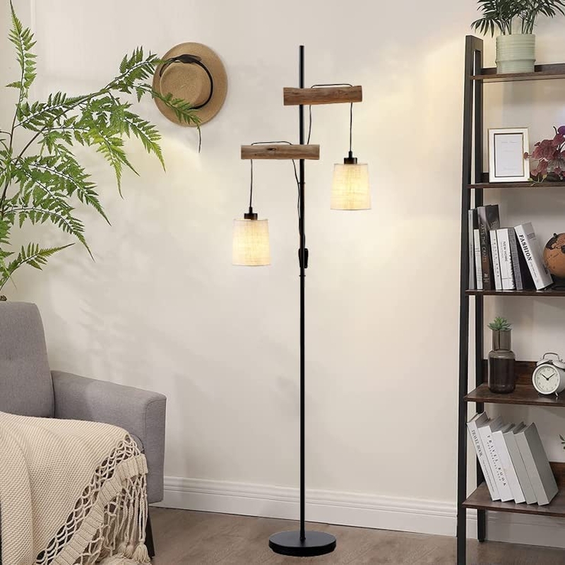 Floor Lamp Branch Like Pole with Cage Shade Industrial Farmhouse