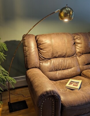 Floor Lamp Brass Eyeball Shade Atomic Era Retro Arc Silhouette