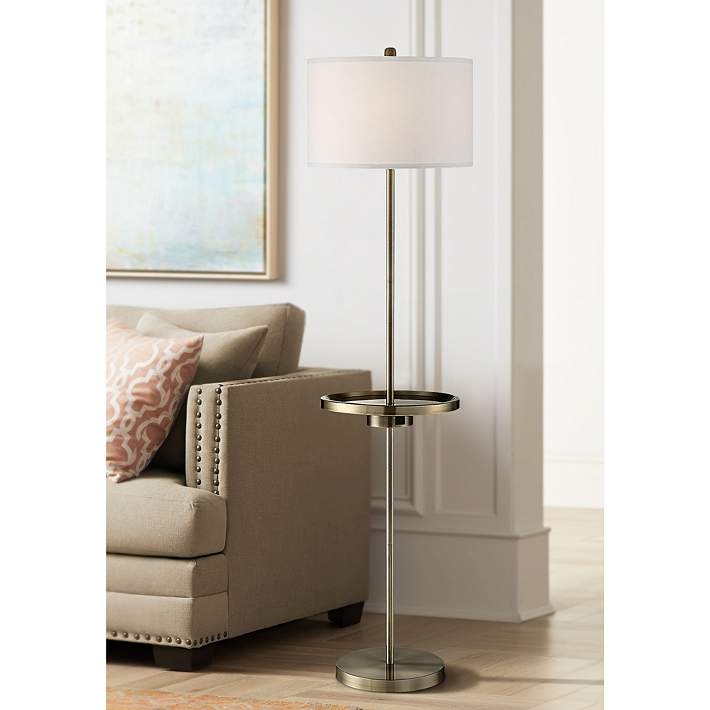 Floor Lamp Brass Finish Integrated Tray Table USB Port