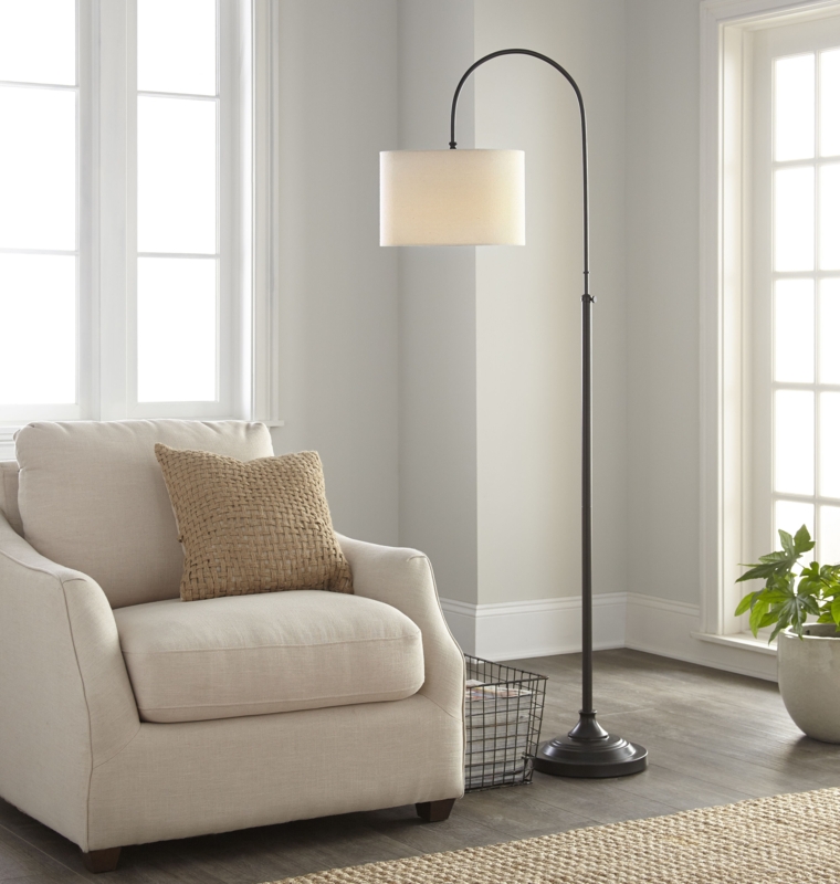 Floor Lamp Bronze Downbridge with Clear Glass Shade, Transitional Style