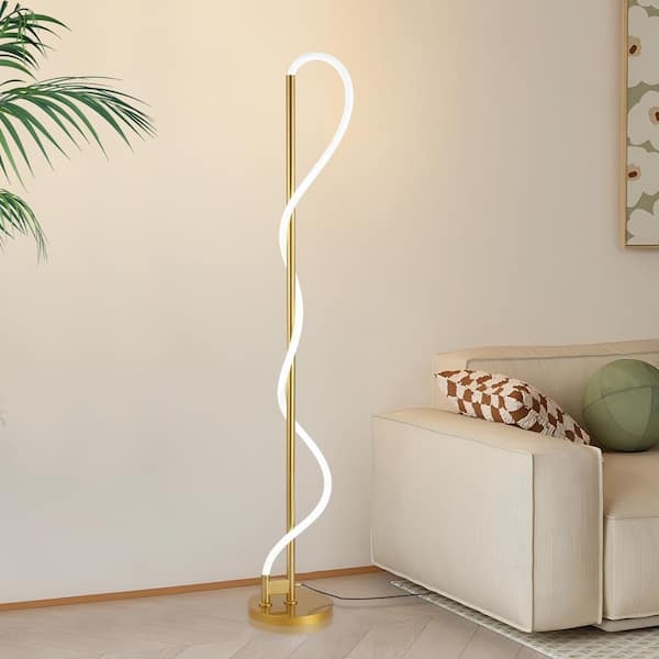 Floor Lamp Brushed Gold Flexible LED Tube Sculptural Loop