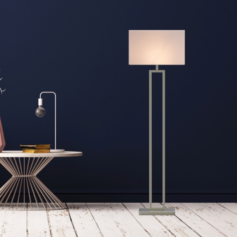 Floor Lamp Brushed Nickel Rectangular Shade Minimalist Lighting