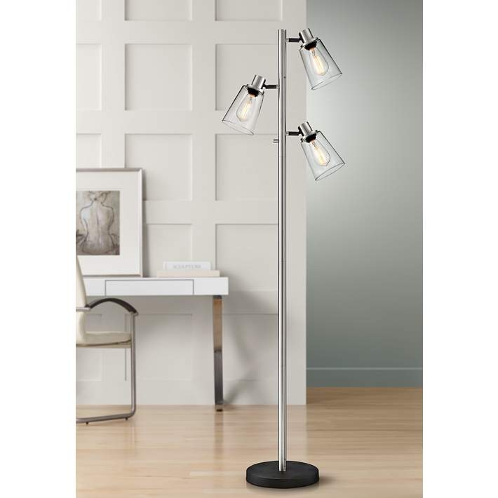 Floor Lamp Brushed Nickel Tree Style Three Adjustable Conical Shades
