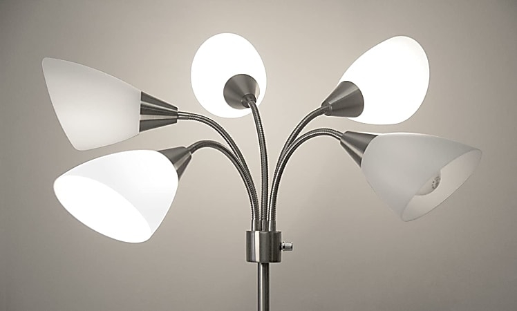 Floor Lamp Brushed Steel Frosted White Dome Shades Adjustable Arms