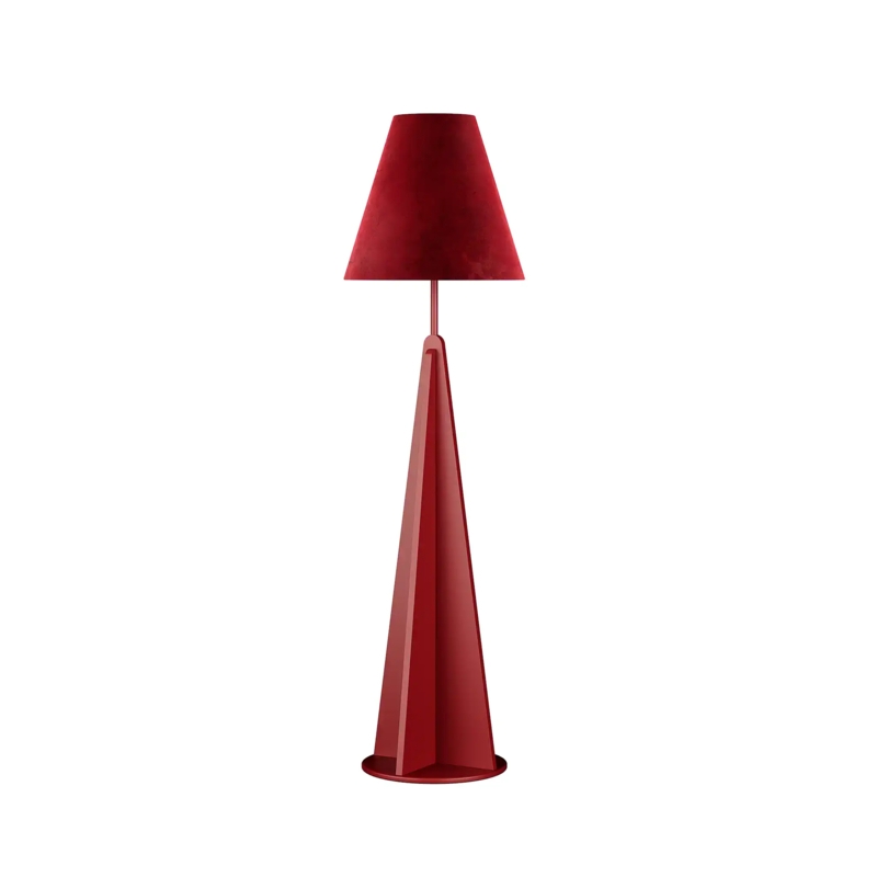 Floor Lamp Brutalist Geometric Cutouts Red Totem Form
