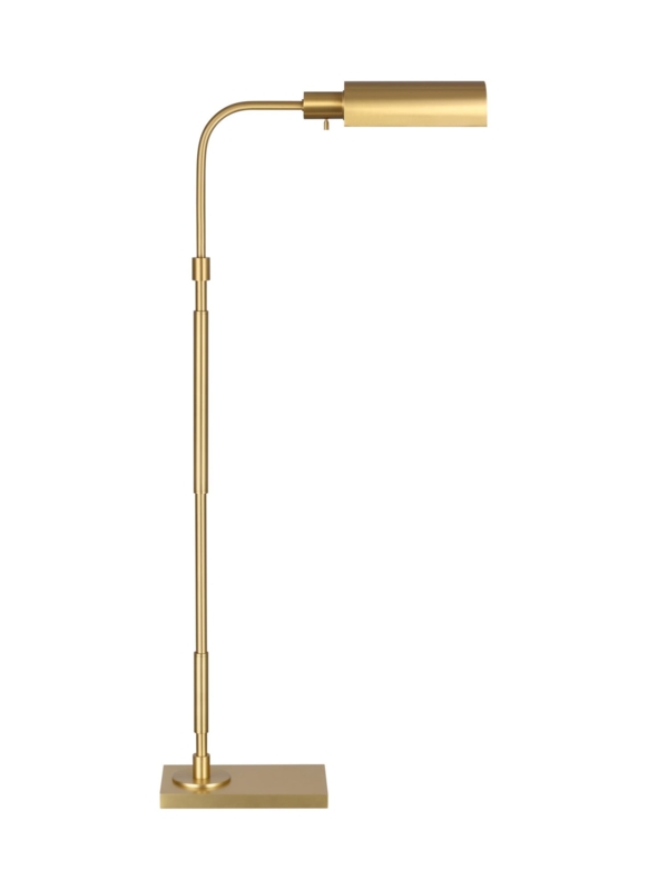 Floor Lamp Burnished Brass Task Boom Arm Slender Profile Mid-Century