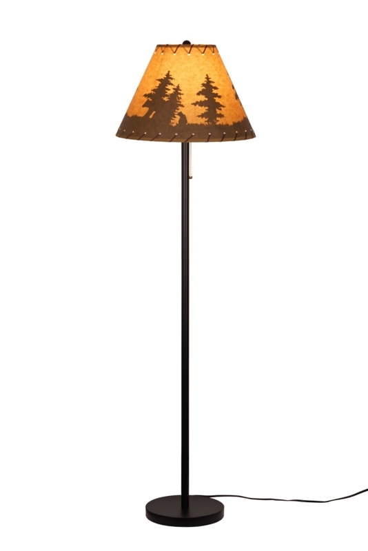 Floor Lamp Cabin Style with Rope Stitching and Tree Pattern Shade