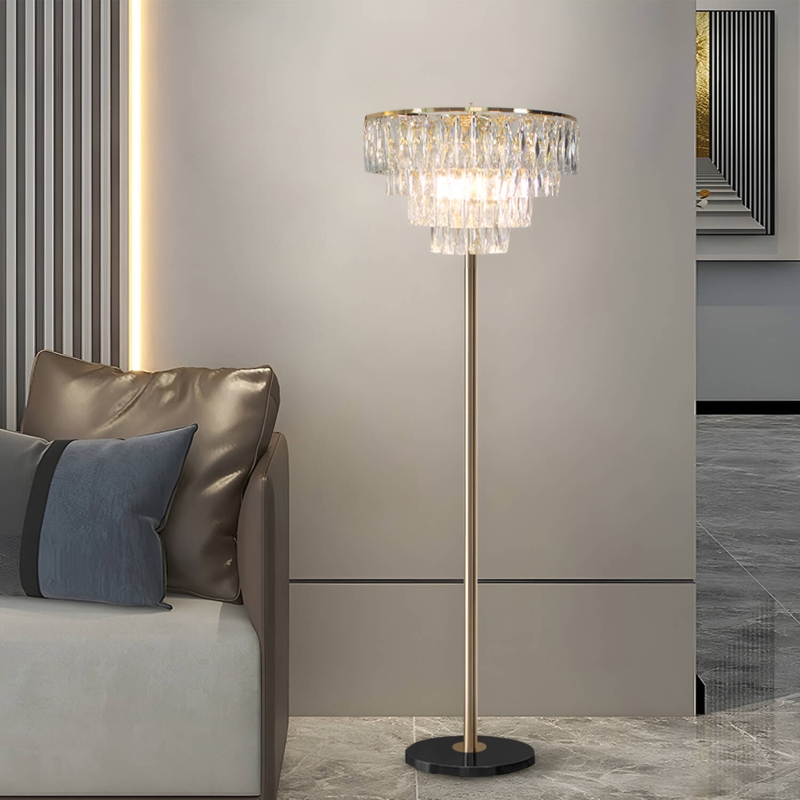 Floor Lamp Cascading Crystals Multi Tier Lighting French Luxe