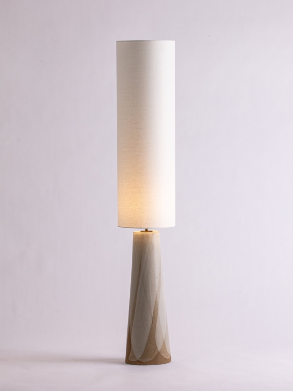 Floor Lamp Ceramic-Like Tapered Base Textured Drum Shade Minimalist