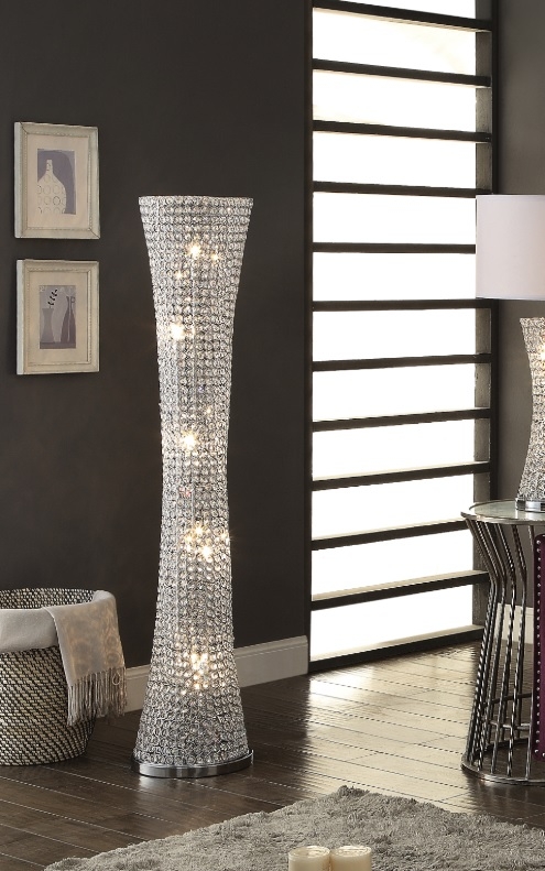 Floor Lamp Chrome Finish Stacked Crystal Spheres Modern Orb Design