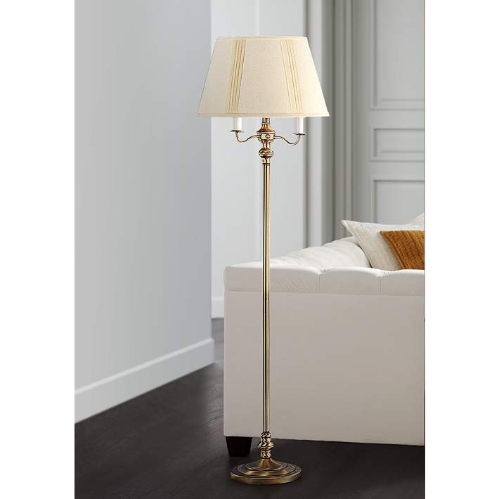 Floor Lamp Clear Bell Glass Shades Arched Arms Antique Brass Finish