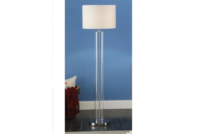 Floor Lamp Clear Glass Cylinder Polished Chrome Drum Shade