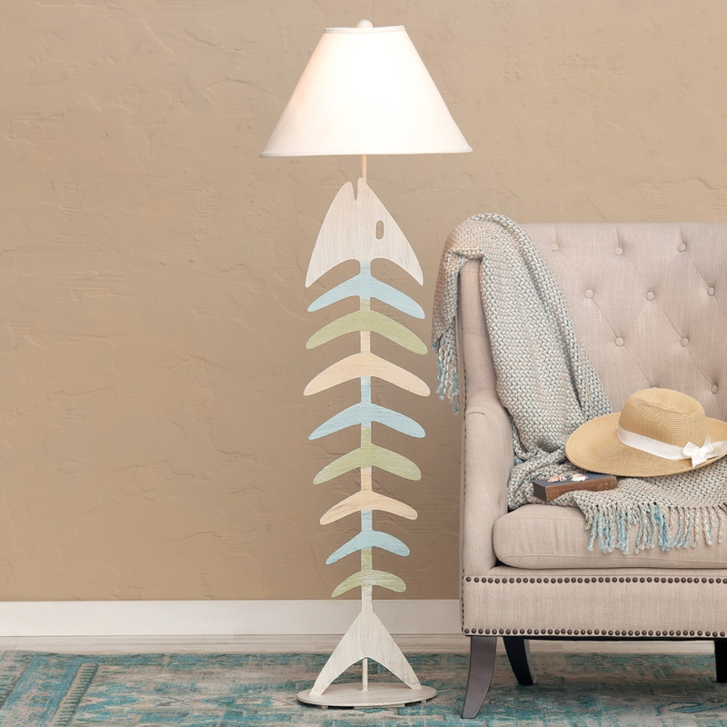 Floor Lamp Coastal Bonefish Skeleton Base Distressed Finish