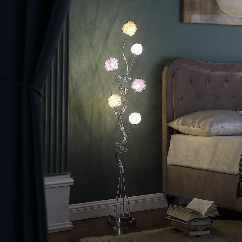 Floor Lamp Colorful Motifs Floral Shades Six Light Eclectic Steel