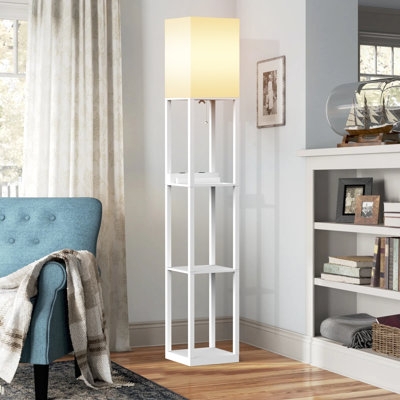 Floor Lamp Column Silhouette Three Tier Shelving White Shade
