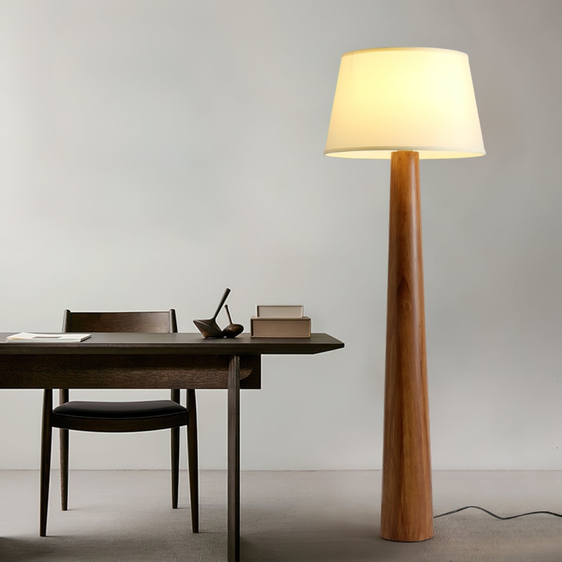 Floor Lamp Conical White Shade Tripod Wood Base Japandi Style