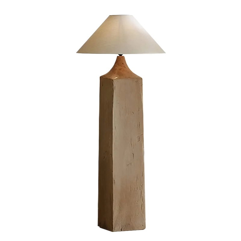 Floor Lamp Contemporary Columnar Silhouette Ribbed Wood Base