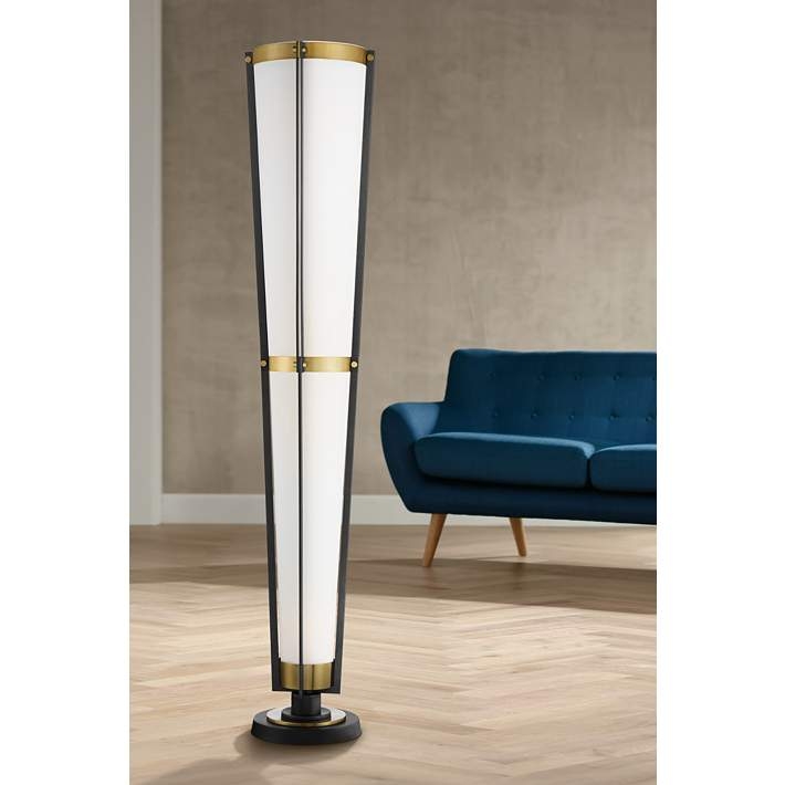 Floor Lamp: Contemporary Matte Black Four-Light Branch Opal Shades