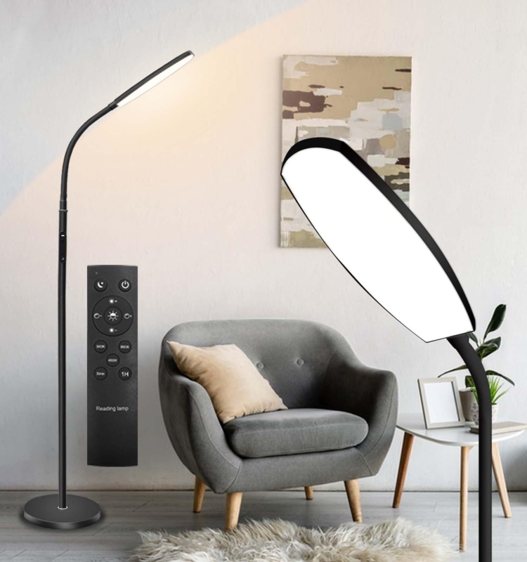 Floor Lamp Contemporary Metal Gooseneck Directional Light Slim Pole