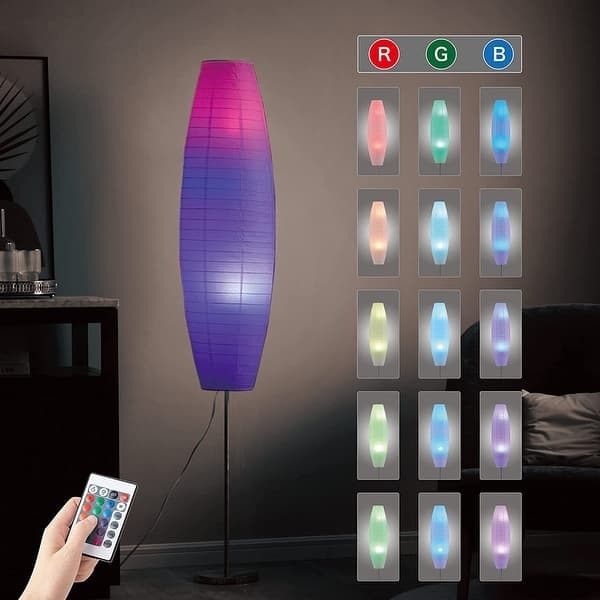 Floor Lamp Crinkled Texture RGB Tower Silhouette Remote Control