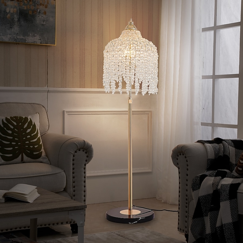 Floor Lamp Crystal Grape Drops Waterfall Silhouette Gold Finish