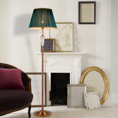 Floor Lamp Crystal Sphere Accents Sage Green Shade Gold Finish Modern