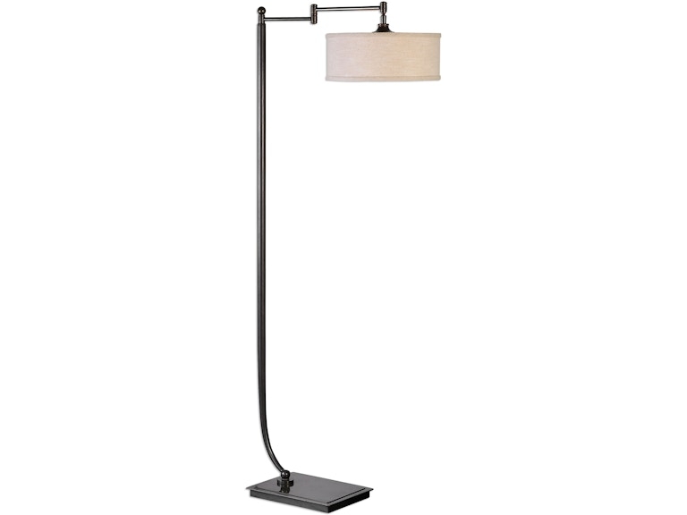 Floor Lamp Curved Arm Clear Glass Cylinder Shade Exposed Bulb