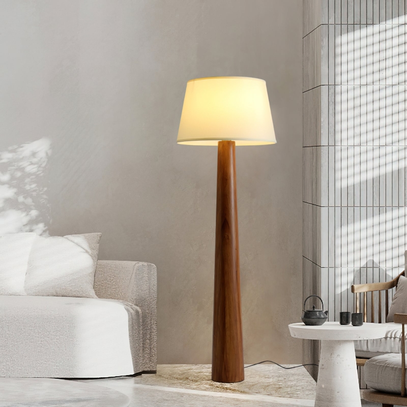 Floor Lamp Curved Tripod Legs Pleated Fabric Shade Japandi Style