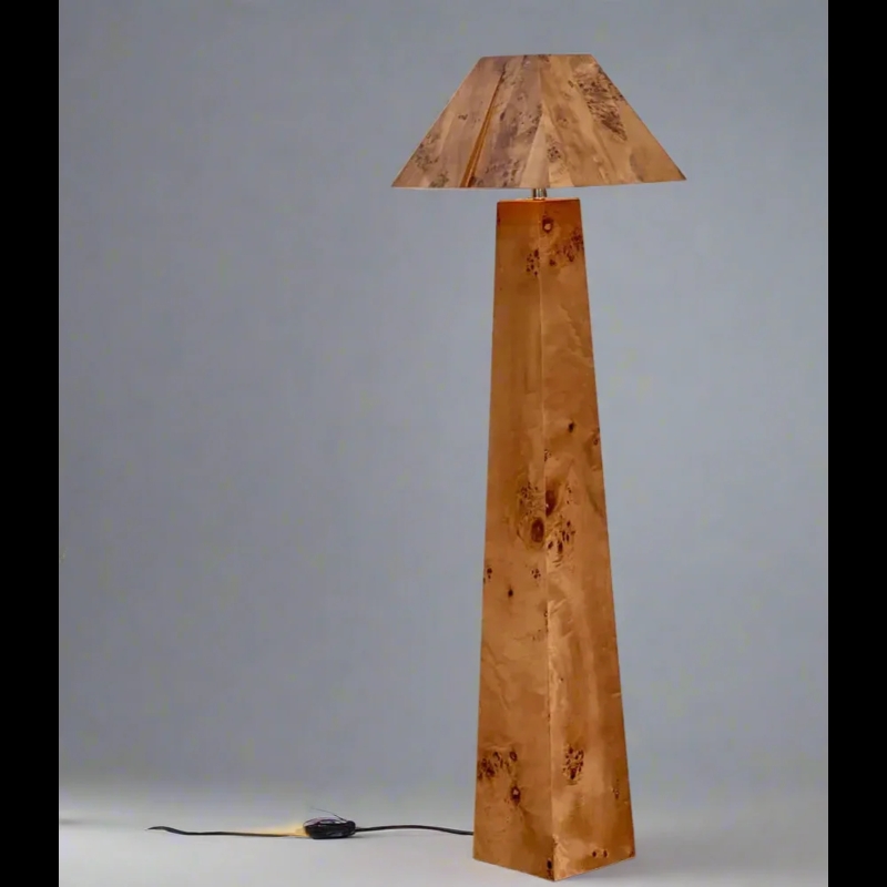Floor Lamp Cylindrical Burl Wood Base Japandi Minimalist Organic