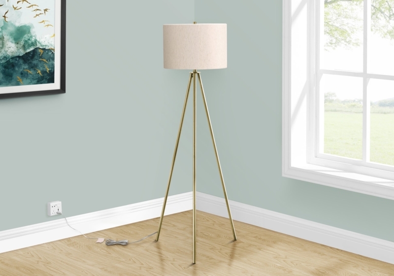 Floor Lamp Cylindrical Fabric Shade Brushed Metal Tall Lamp