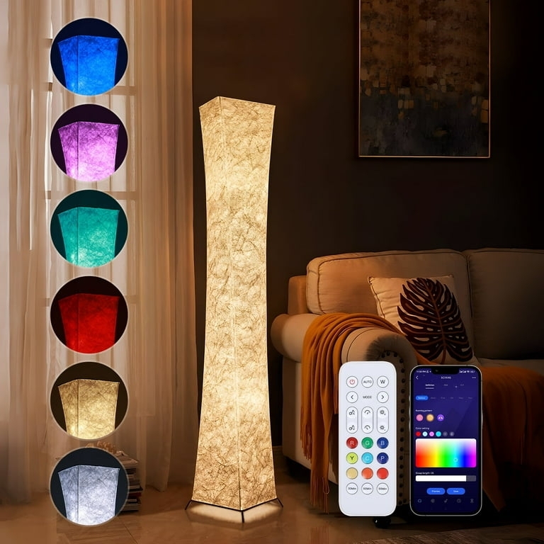Floor Lamp Cylindrical Pleated Texture Shade Tall Column Warm