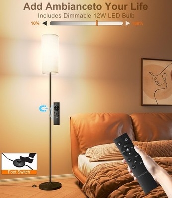 Floor Lamp Cylindrical Silhouette All White Finish Contemporary LED