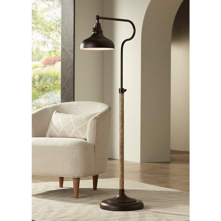 Floor Lamp Dark Bronze Adjustable with Conical Metal Shade, Industrial