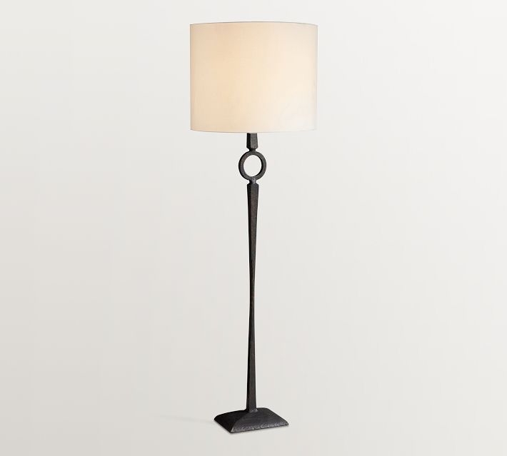 Floor Lamp Dark Bronze Forged Iron Stem Minimalist Drum Shade